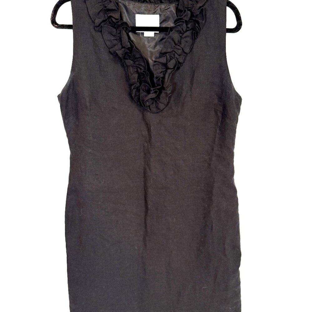 Kate Spade Bonnie Linen Dress Black Ruffle V Neck Sheath